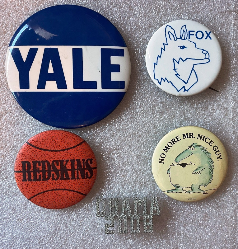 Vintage Novelty Button Pin Lot 5 Obama 2008 Yale Cooperstown Redskins Fox