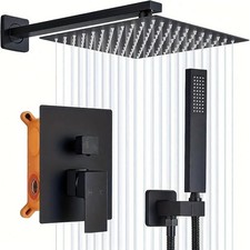 Complete Modern Square Rain Shower Faucet Set with Handheld Spray - 10-Inch Wall