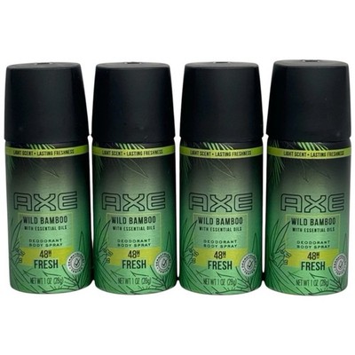 (4) Axe WILD BAMBOO 48 Hr Fresh Deodorant Body Spray 1 Oz Travel Size