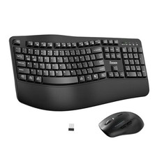 Wireless Keyboard and Mouse Combo,2.4G Full Size Wave Keys Ergonomic Black