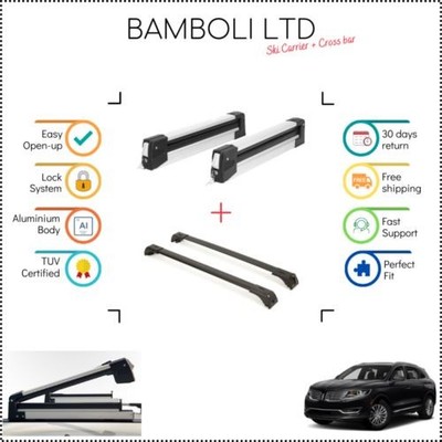 Bamboli 19'' Ski Carrier & Black Cross Bar Set For Lincoln MKX 2017 - 2018 4 pcs