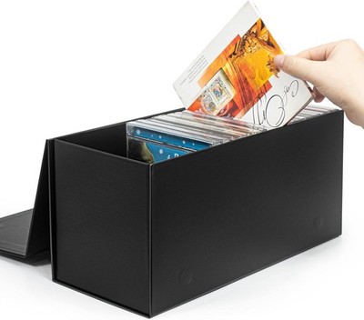 CD DVD Storage Box with Lid Holds 30 Discs Durable Black Case 5.2x5.75x12 Inch