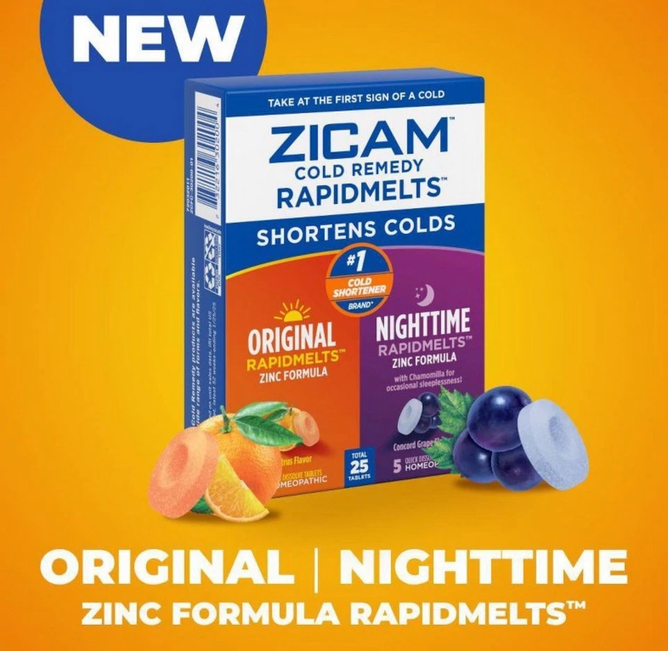 Paquete combinado homeopático de remedio para el resfriado de zinc Zicam Rapid Melts, cítricos de uva, 25 quilates Foto 3 de 4