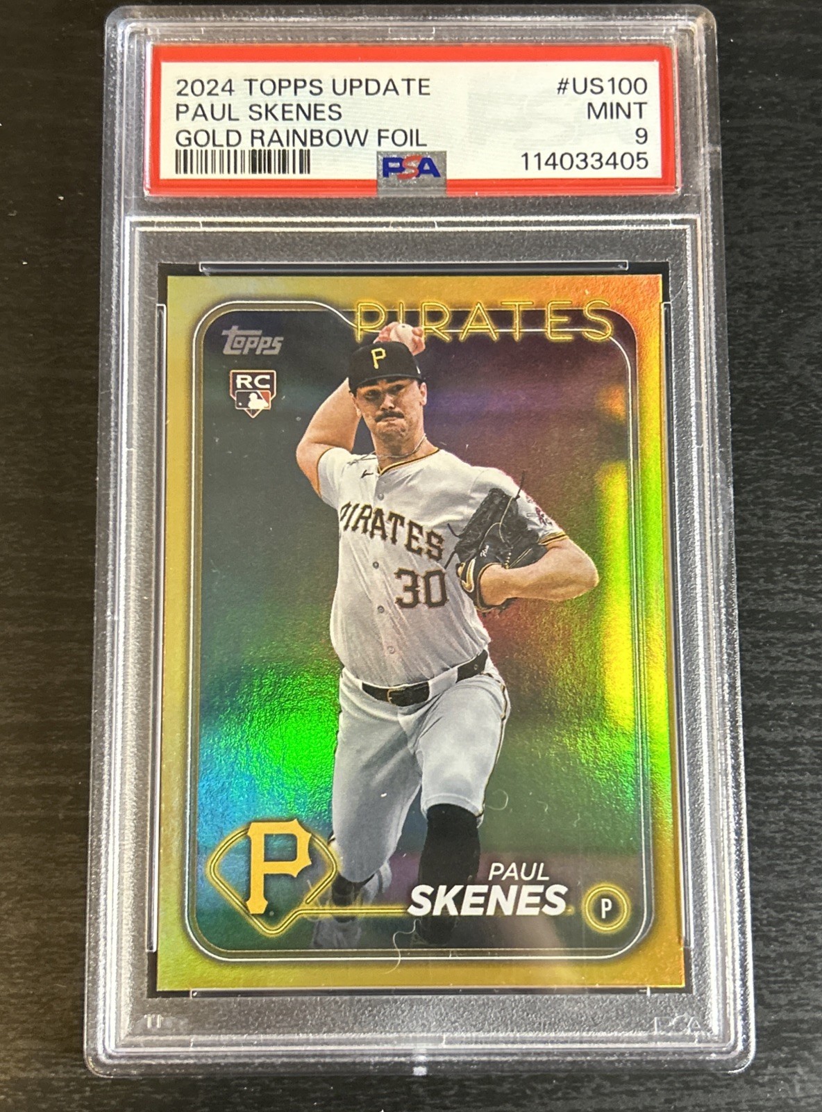 2024 Topps Update PAUL SKENES GOLD RAINBOW FOIL #US100 Rookie Card PSA 9