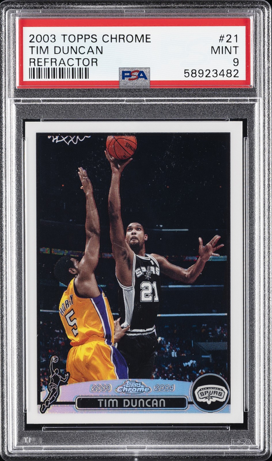 2003 TOPPS CHROME REFRACTOR #21 TIM DUNCAN PSA 9