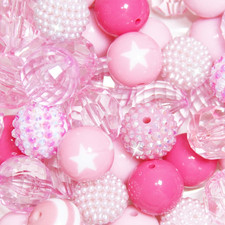 50 Pcs 20Mm Beads for Pens Making Rhinestone Bubblegum Beads Pink Crystal Acryli