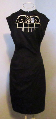 Cache Black Scoop Neck Cap Sleeve Fitted Sheath Knee Length Party Dress - Size 6