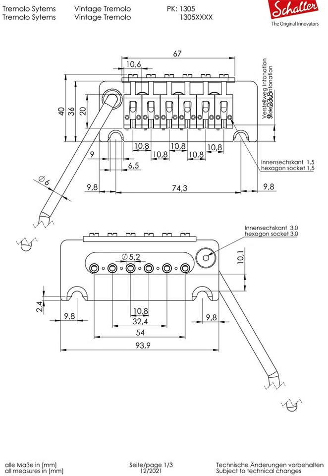 Schaller 德国复古 Tremolo 带滚轮鞍 适用于 Fender Strat,黑色 — 第 2/2 张图片
