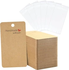 joycraft 100Pcs Earring Display Cards with Bags, 2x3.5 inches, Brown 