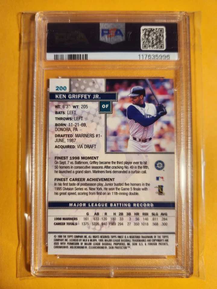 Graded EX/MT PSA 6 1999 Topps Finest Ken Griffey Jr. Card #200 Seattle Mariners - Image 2 of 2