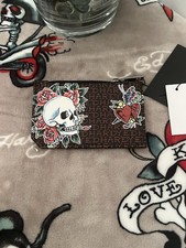 Ed Hardy Wallet Card Holder Skull Roses Hearts Butterfly Black MWT