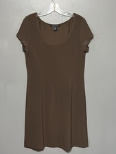 Boston Proper Brown Sheath Dress Medium Stretch Knit Midi Short Sleeve Career
