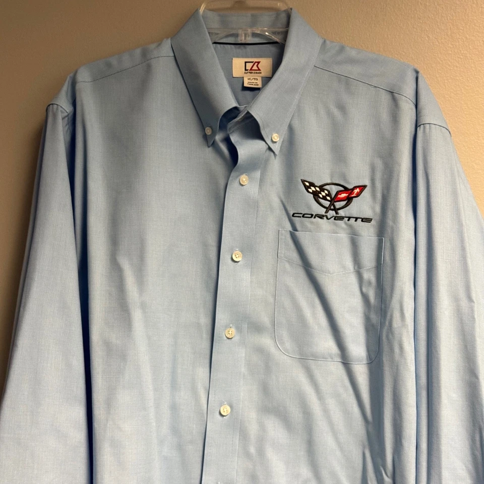 Camisa masculina Cutter & Buck National Corvette Museum com botões GG azul casual - Imagem 4 de 4