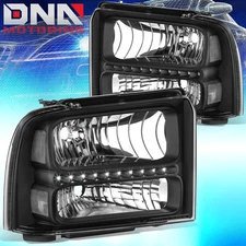 For 2005-2007 Ford F250 F350 Super Duty LED DRL Headlight Lamps Black/Clear