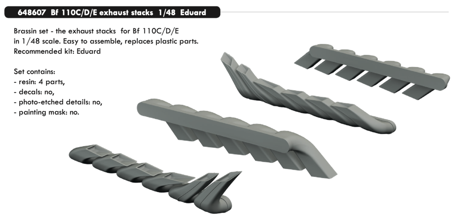 Eduard Brassin 648607 1:48 Messerschmitt Bf-110C/Bf-110D/Bf-110E exhaust stacks
