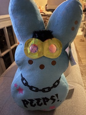 Peeps Blue Bunny Plush Doll Medium with Goggles and Chain Design