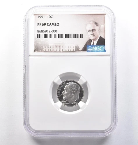1951 Roosevelt Dime PF69 CAMEO NGC *3834