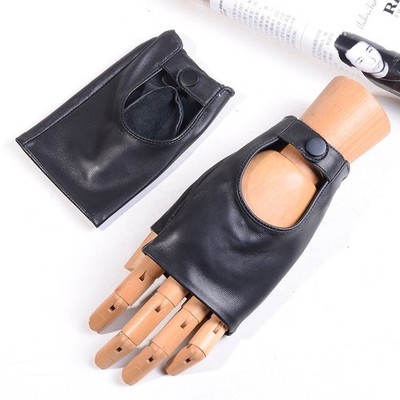 Women's Ladies Real Lambskin Fashion Classical Fingerless Unlined Mittens Gloves