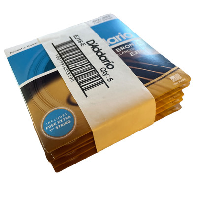 5 Lot D'Addario Light Gauge EJ16-E Strings Electric Acoustic Bronze + Extra E