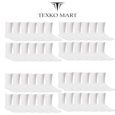5 Dozen Wholesale Bulk lots Mens Solid White Sports Cotton Crew Socks 9-11 10-13