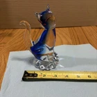 Vintage Murano Style Sommerso Art Glass Cat Figurine Blue Amber Hand Blown 6”