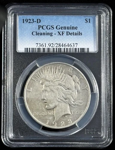 1923-D $1 Peace Dollar PCGS Genuine, XF Details, 90% Silver  (Ref. 4637)