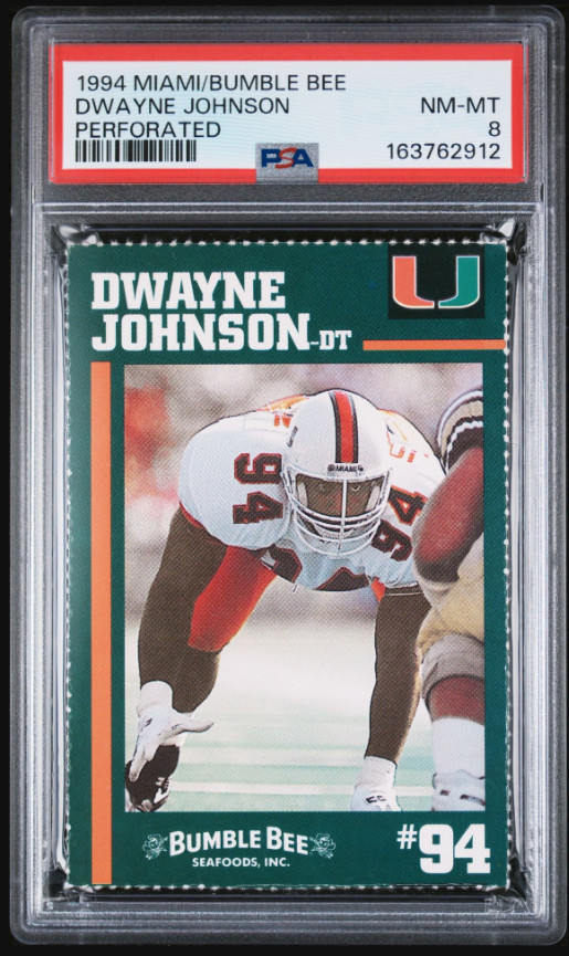 Dwayne Johnson The Rock 1994 Bumble Bee Perforated Rookie Card PSA 8 NM-MT