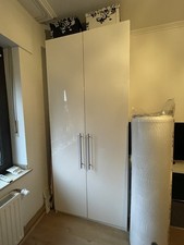 Ikea Pax Schrank Weiß Hochglanz Türen mit Edelstahl Griffen 50 x 229 cm