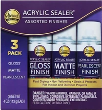Aleene's Acrylic Sealer Contains Three 4oz Cans, Gloss, Matte, Pearlescent.