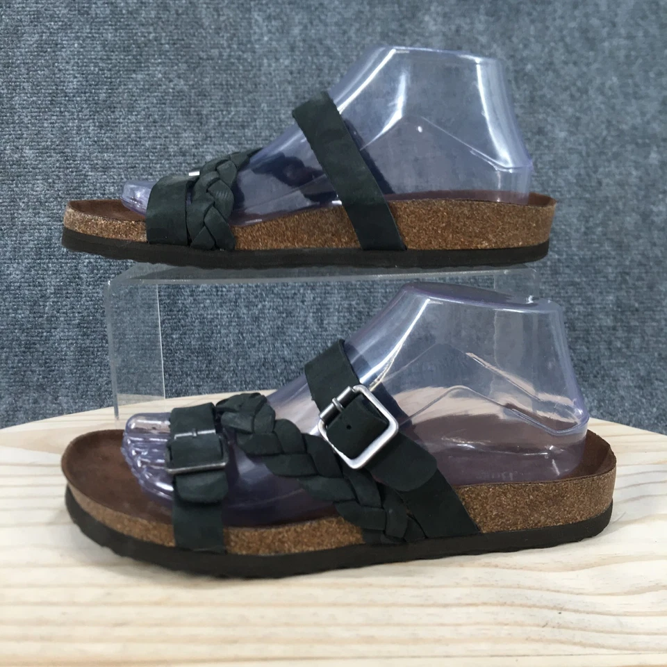 G.H Bass & Co. Sandals Womens 8 M Kiki Flip Flop Thong Black Leather Braided - Image 2 of 4