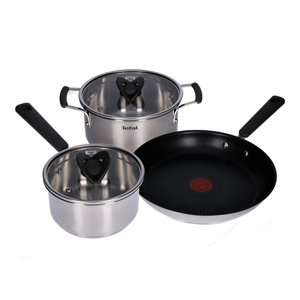 Tefal G737S5 Opti'Space Set di Pentole e Padelle 5 Pezzi Antiaderente Acciaio Inox