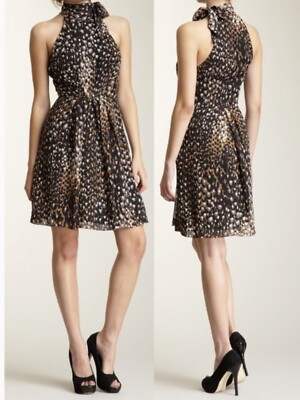 TRINA TURK Madame Blanche ärmelloses Kleid Animal Print Seide Chiffon 4/UK8-10