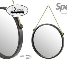 SPECCHIO 48 CM CON CORDA SPECCHIERA PARETE DA MURO APPESO TONDO MODERNO NERO 