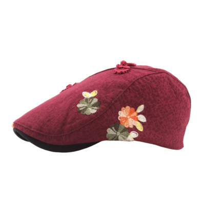 Ethnic Women Linen Cotton Beret Hat Embroidered Newsboy Flat Cap Cabbie Casual