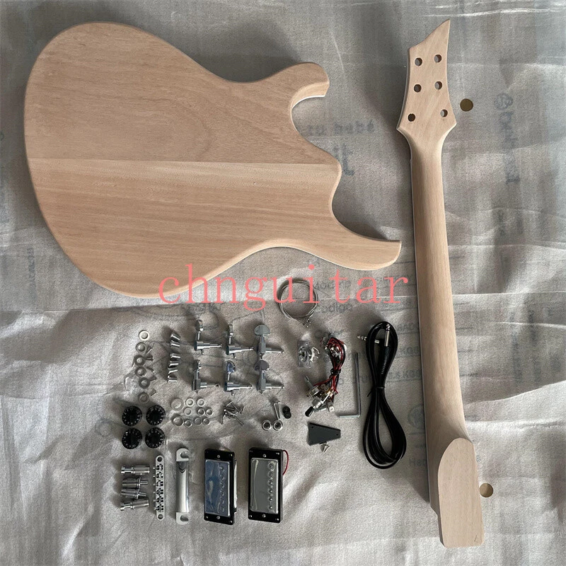 Unfinished White Languedoc DIY Electric Guitar Kit F Hole Build on Own - Image 2 of 4