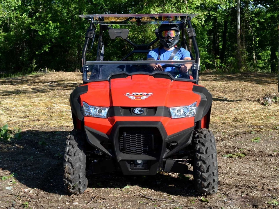 SuperATV Heavy Duty Scratch Resistant Flip Windshield for Kymco UXV 450i - Image 2 of 4