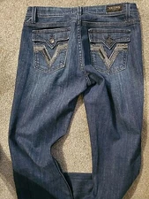 Women's VIGOSS Silver Black Studded Bootcut Dark Faded Stretch Jeans Size 7