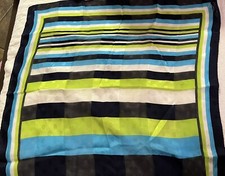 Authentic Vintage OSCAR by OSCAR DE LA RENTA BLUE STRIPE Silk Scarf 21 X 21