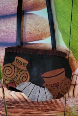 Vintage Carlos Falchi Crossbody Handbag Leather Southwestern Suede Appliques 90s