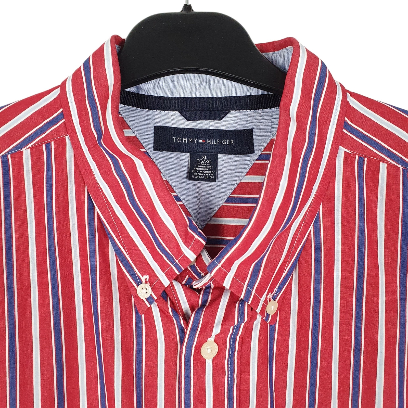 TOMMY HILFIGER Red Striped Shirt Long Sleeve Casual Cotton Mens XL image 2