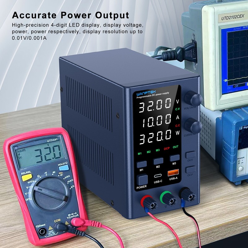 32V 10A Adjustable Lab DC Power Supply Variable Bench Switching Internal Memorie