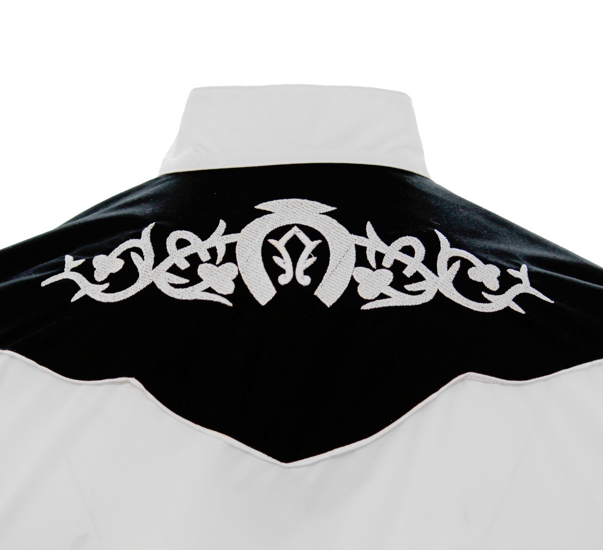Men's El General Charro Shirt - Camisa Charra, White With Silver/Black Embroidery-780257