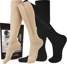Zipper Compression Socks, 2 Pairs 15-20 mmHg Closed Toe Compression Stockings...