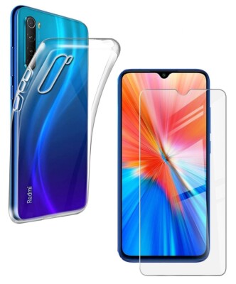 For XIAOMI REDMI NOTE 8 2021 TEMPERED GLASS SCREEN PROTECTOR + CLEAR TPU CASE