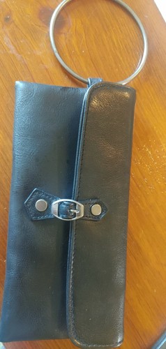 Women's Vintage Victoria Secret 80's Black Leather Wristlet Wallet 8" pre-owned