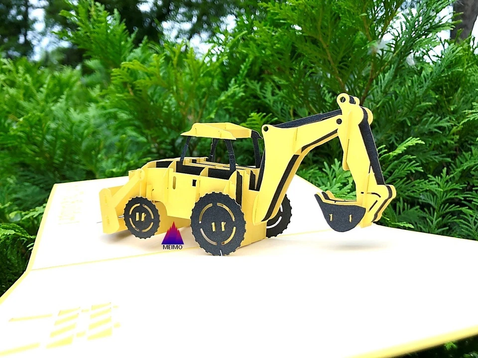 Cartão pop-up 3D escavadeira aniversário crianças família amigo presente - Imagem 3 de 4