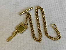 Vtg Simmons Pocket Watch Fob Vest Chain 9" Curb Chain Key Charm Lobster Clasp