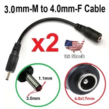2pc 17cm 3.0x1.1mm Male Plug to 4.0x1.7mm Female Jack DC Power Adapter cable