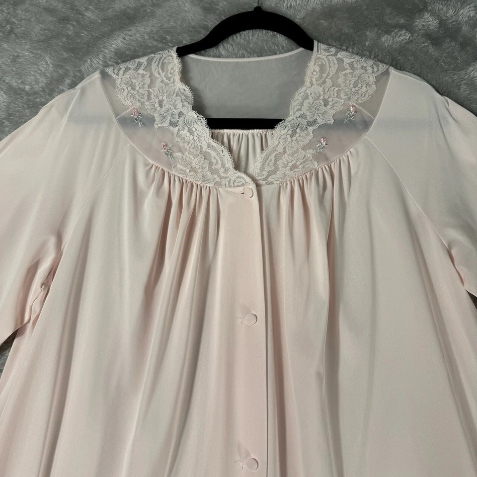Vtg Shadowline Nylon Nightgown Robe Blush Pink M Coquette Baby Doll Lace Dainty - Image 2 of 4