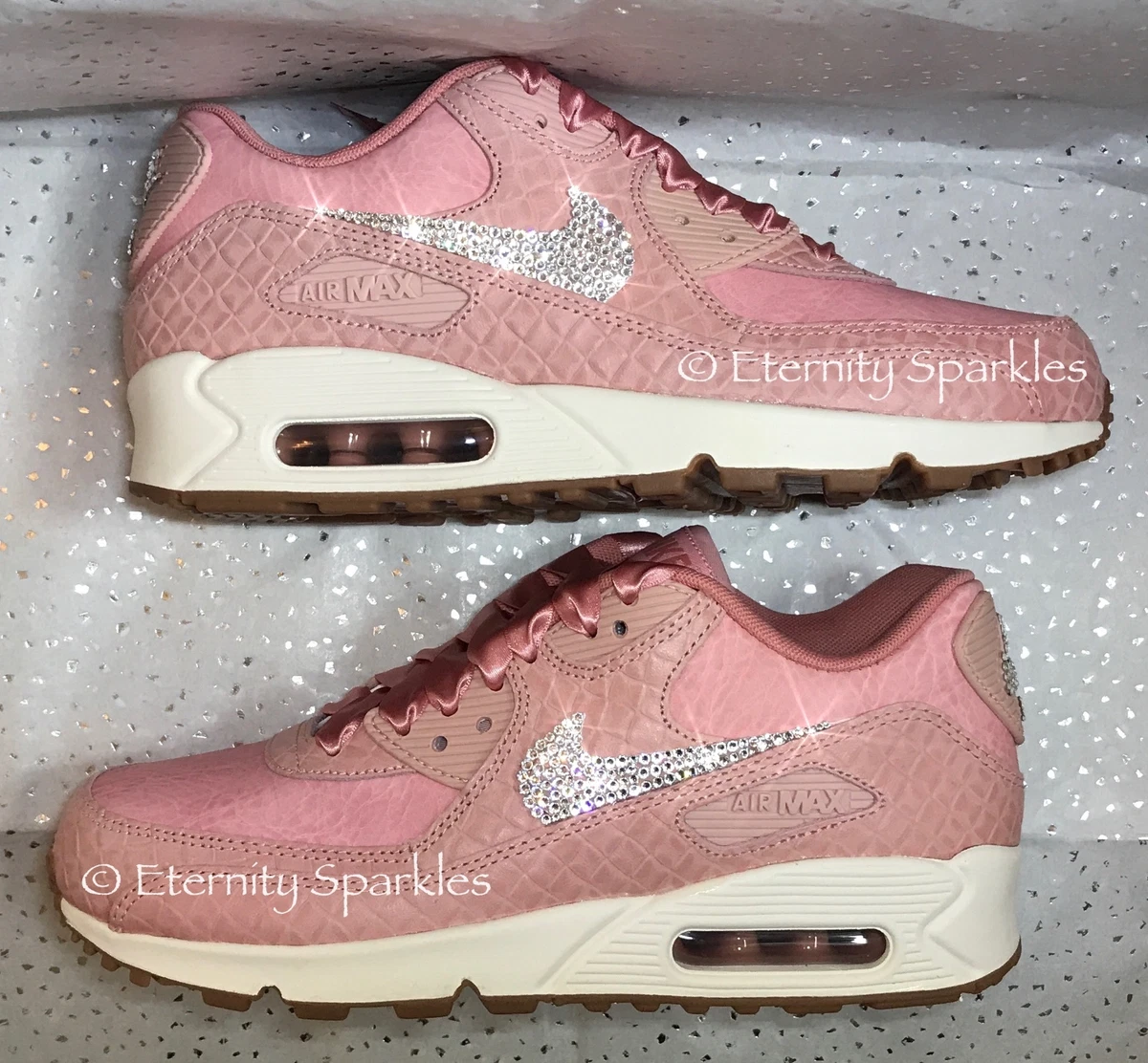 cassette Duiker Oefenen Customised Pink Glaze Crystal Sparkle Nike Air Max 90 Premium Ladies  Trainers | eBay